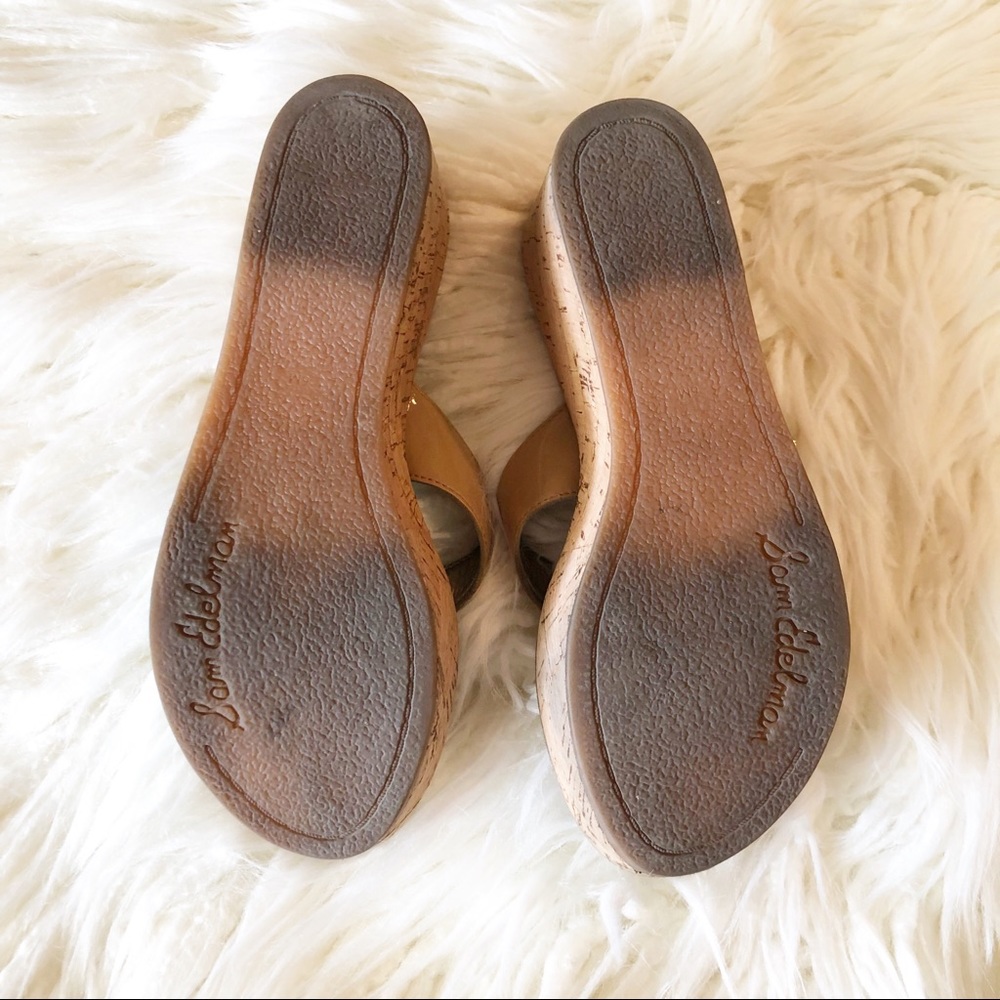 Sam Edelman Beige and Brown Cork Wedge Flip Flops - Picture 5 of 6